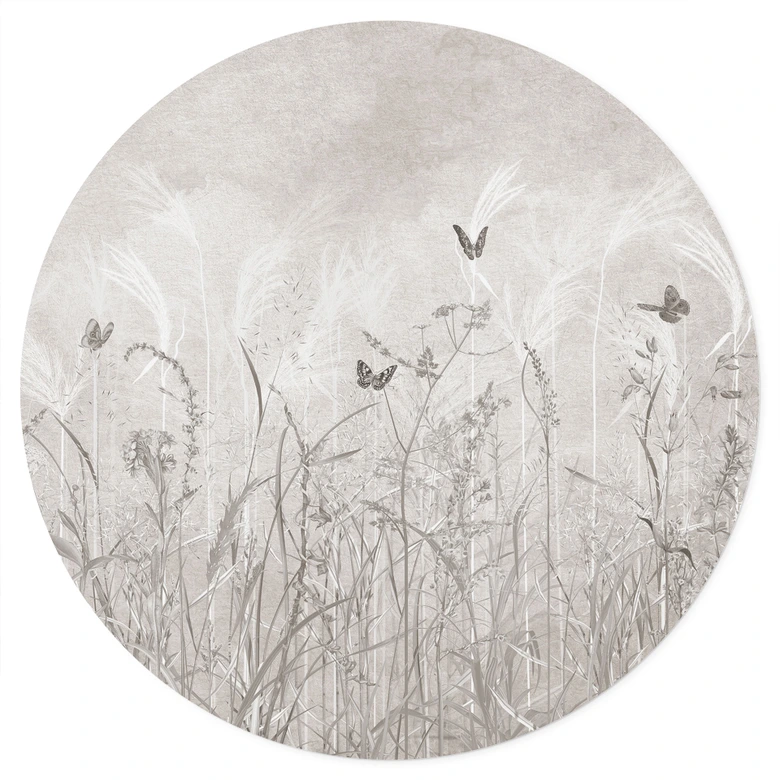 Wandtattoo Wildblumenwiese mit Schmetterlingen im skandinavischen Design - Ms Tiff - Rund 