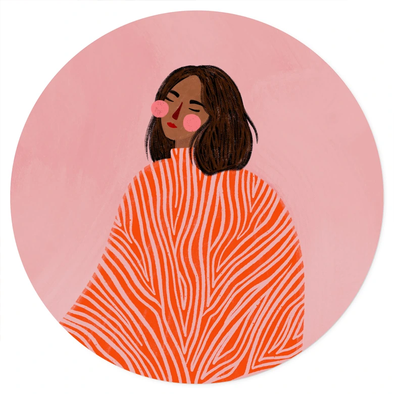 Sticker mural femme avec couverture orange - Muller - Rond 