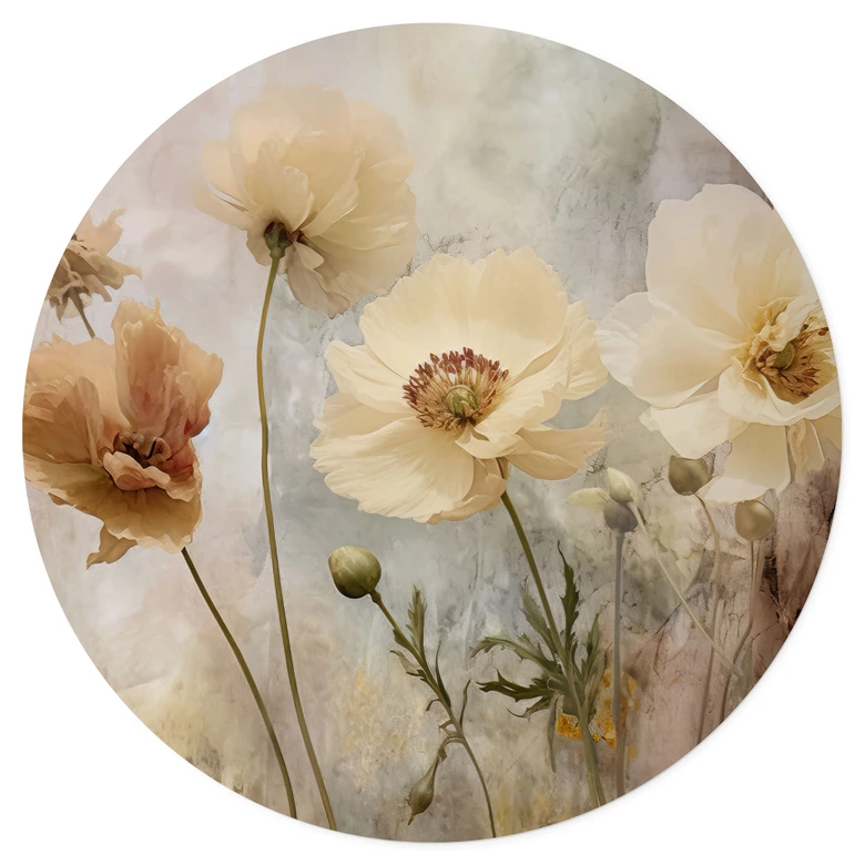 Wandtattoo Blumenpracht in warmen Pastelltönen | Vintage Blumen - Paksoylu - Rund 