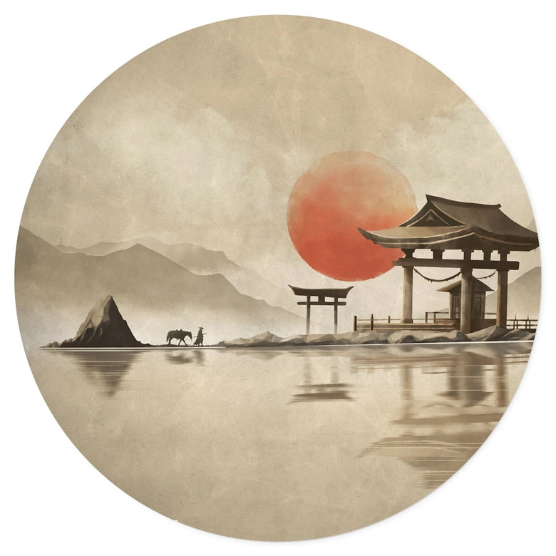 Wandtattoo Japanischer Tempel im Sonnenaufgang - Roze - Rund 