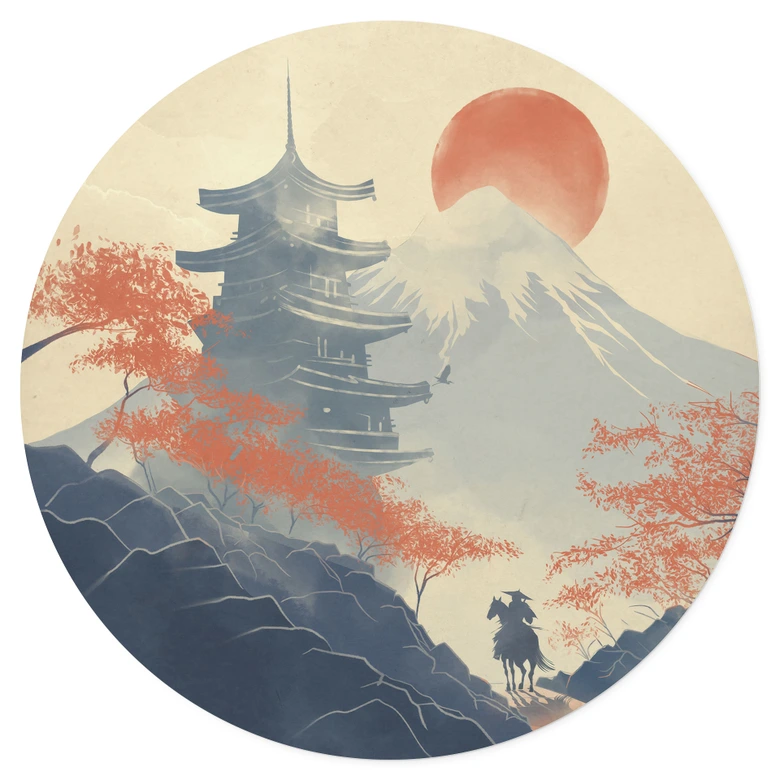 Sticker mural lever de soleil sur la pagode - Roze - rond 
