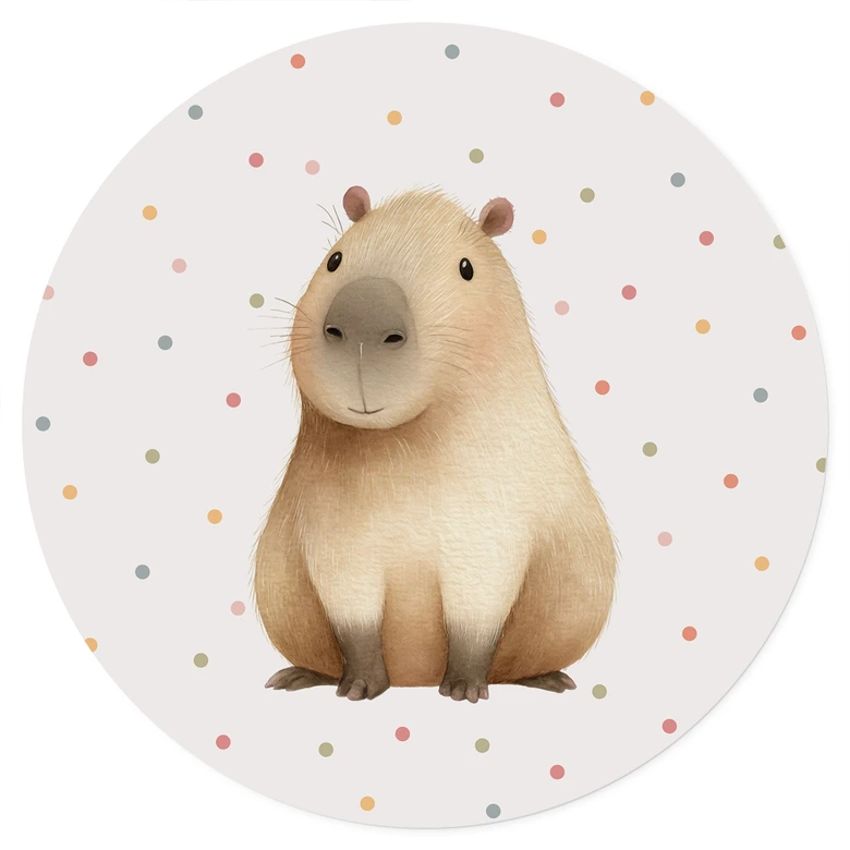 Vinilo decorativo para habitación infantil Sweet Capybara con confeti - Redondo 