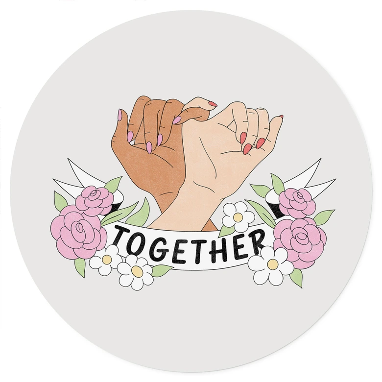 Wandtattoo Together Sisterhood Floral Hände - Rund 