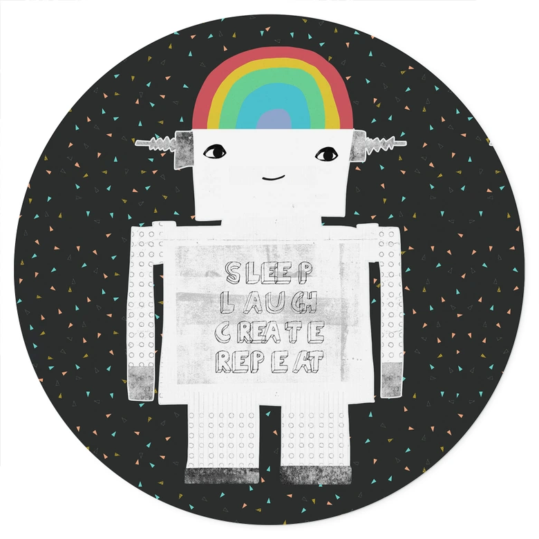 Vinilo decorativo para habitación infantil robot arco iris Sleep Laugh Create - Treechild - Round 