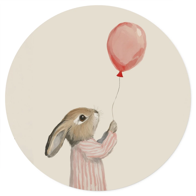 Vinilo decorativo Lindo conejito con globo - Treechild - Redondo 