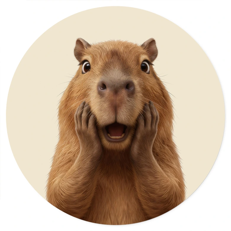 Överraskad Capybara Wallsticker - Rund 