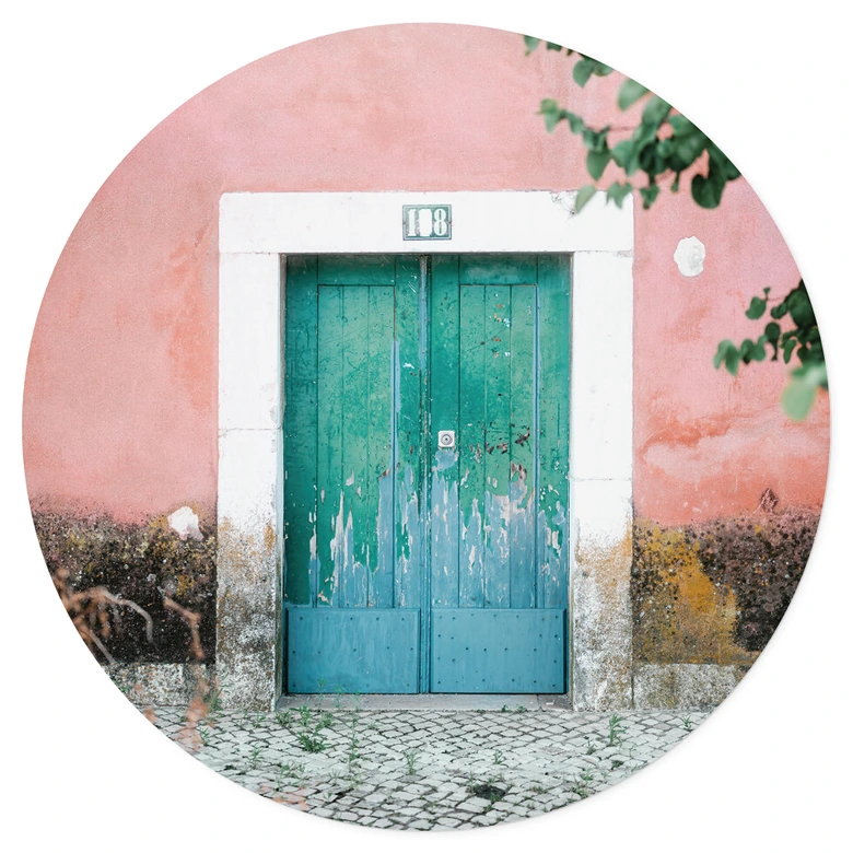 Wall sticker Mediterranean house facade in Lisbon - Zwart - Round 