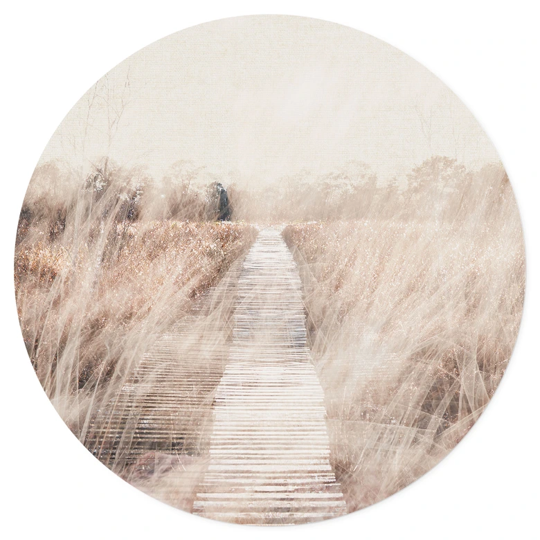 Muursticker Dromerig landschap met houten loopbrug 