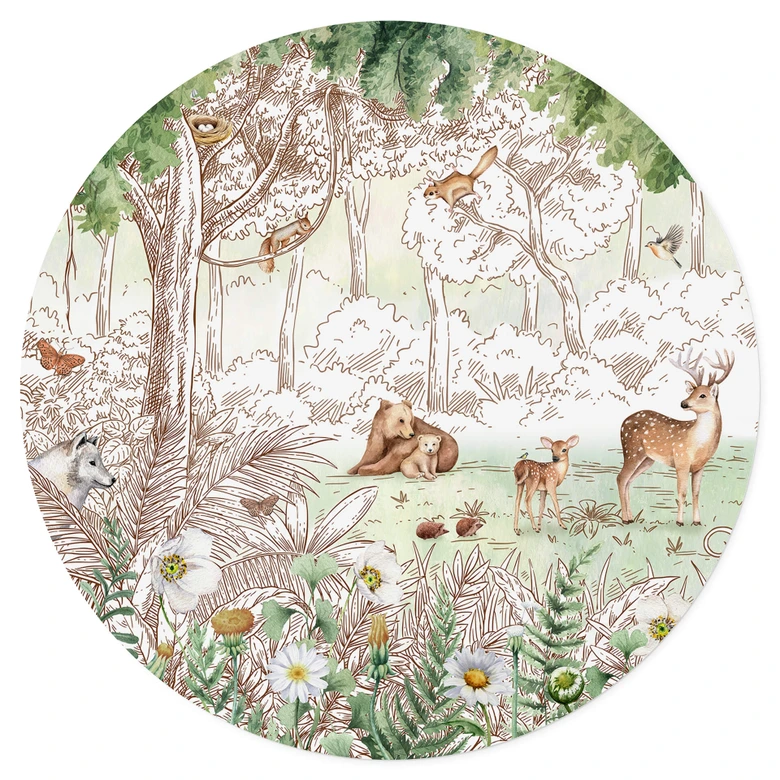 Wallsticker Kikki Belle - Skogens vänner våren - Rund 
