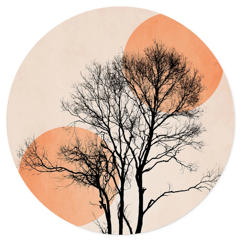 Muursticker Zon en maan in oranje - Kubistika 