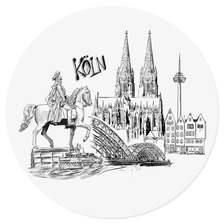 Wallsticker Köln - Sort og hvid - Rund - Elsk din by | wall-art.dk