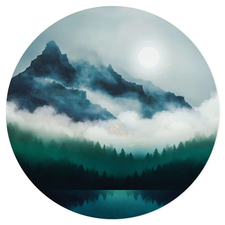 Sticker mural Paysage brumeux dans la nuit - SpaceFrog Designs - Rond 