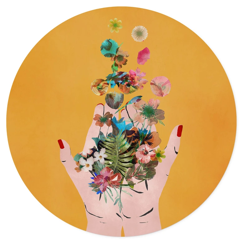 Wandtattoo Treechild - Bunte Blumen in Fridas Händen - Rund 