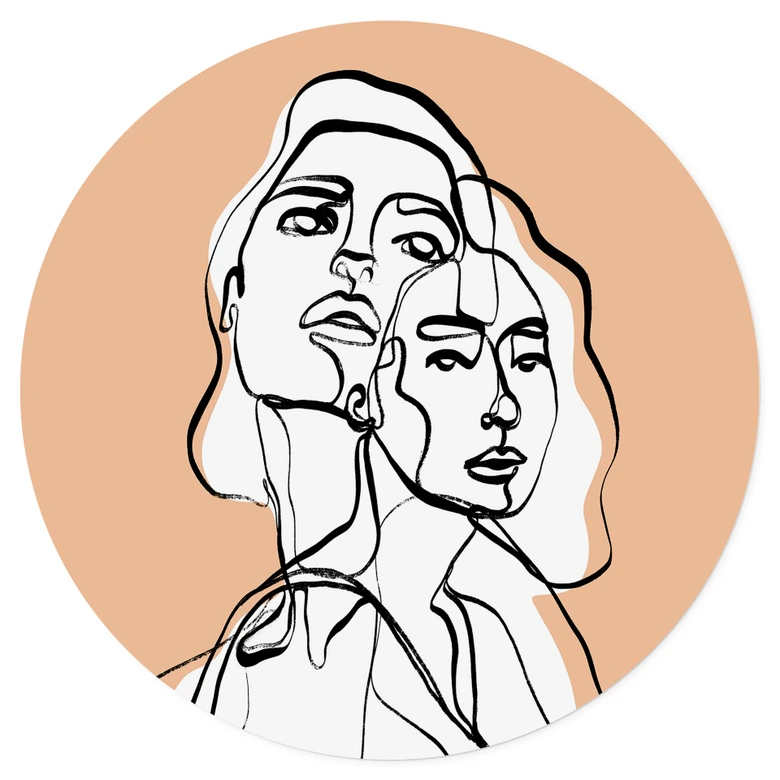 Vinilo decorativo Línea Arte Retrato de dos mujeres - Treechild - Redondo 