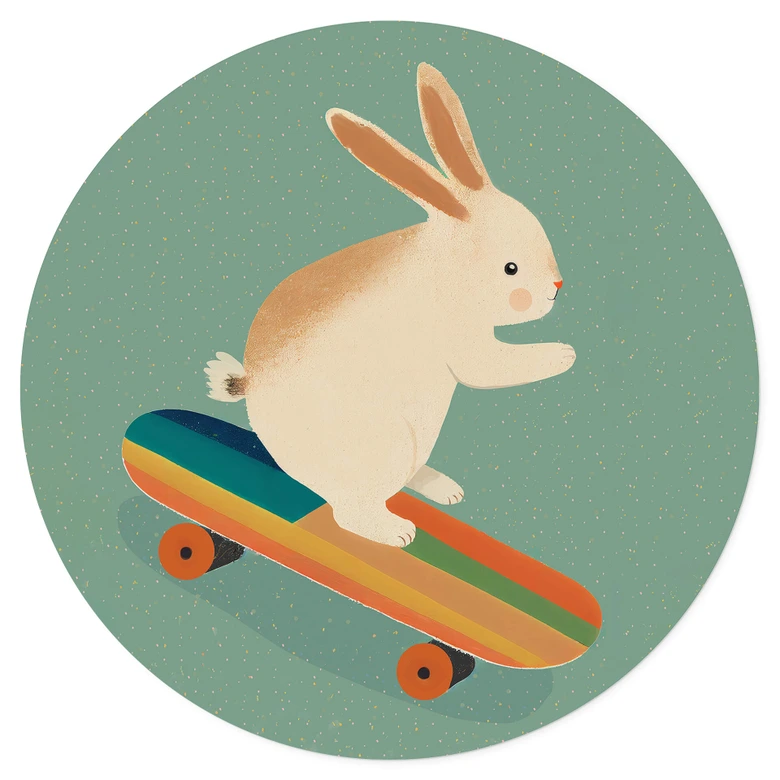 Wallsticker Treechild - Söt kanin på en skateboard - Rund 