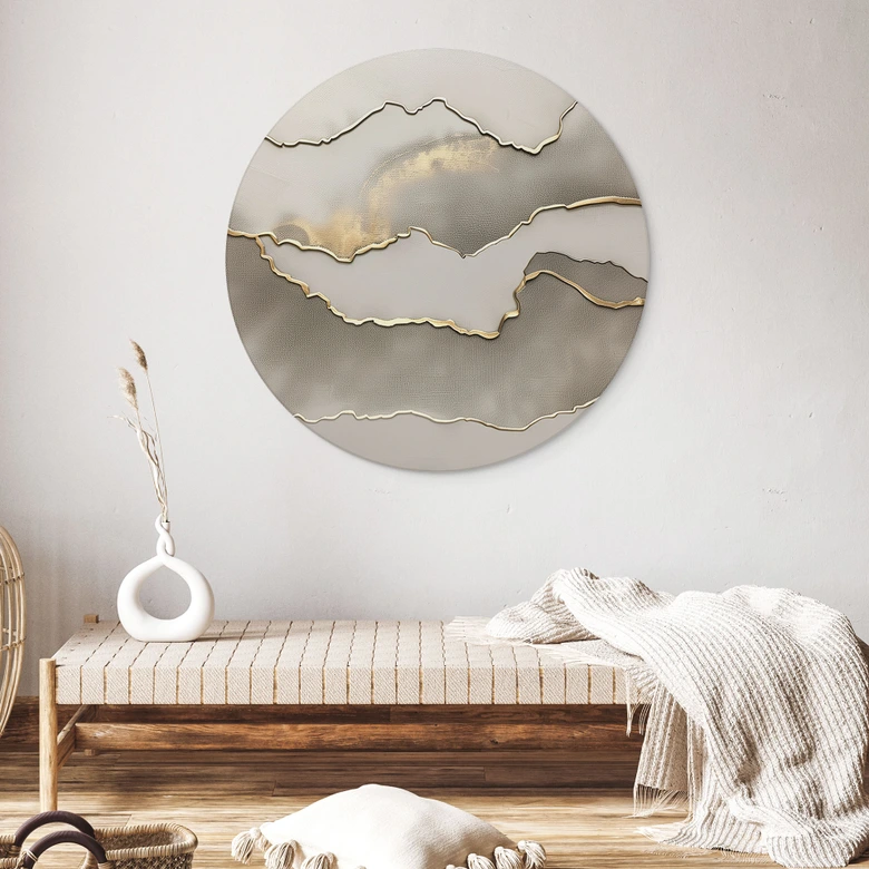 Wandbild Abstrakte Landschaft mit Metallicfarben - Alma - Alu-Dibond - Rund 
