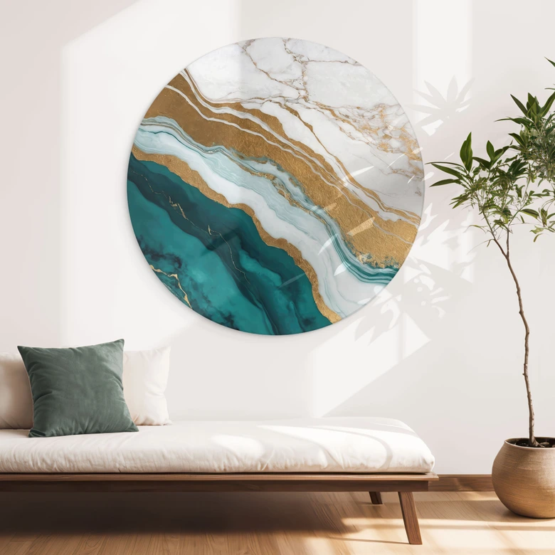 Wandbild Marmor-Fluss aus Gold und Jade - Alpenglow Workshop - Alu-Dibond Rund 