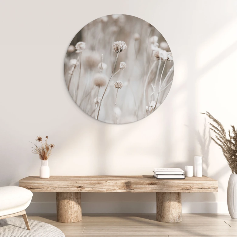 Wandbild Getrocknete Blüten in sanften Tönen - Annie - Alu-Dibond Rund 