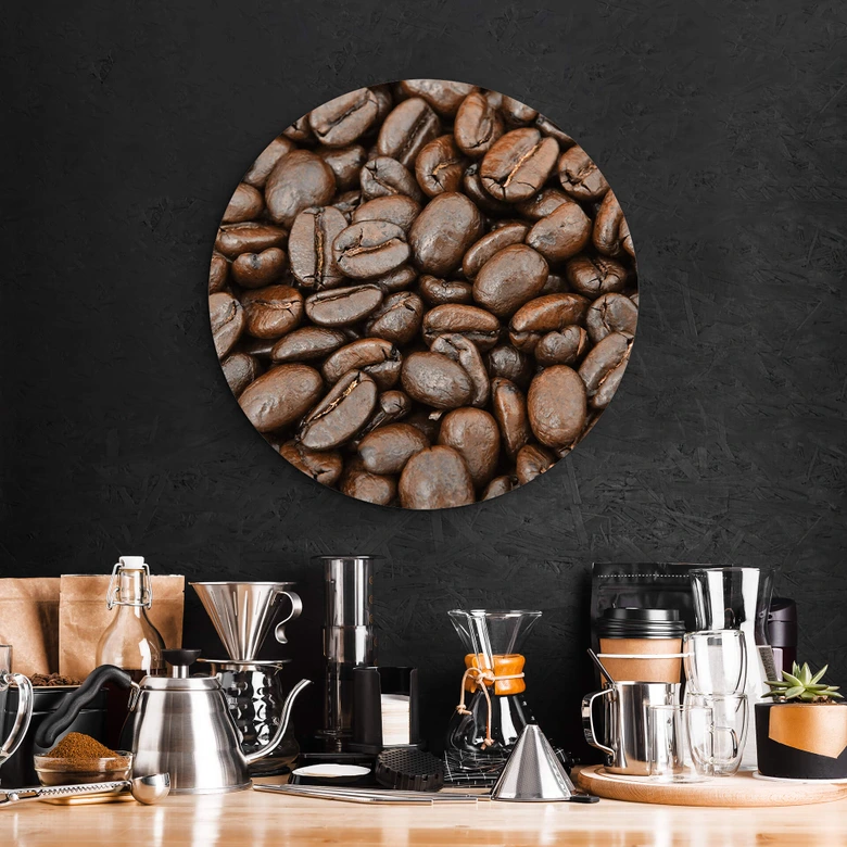 Tableau sur alu-Dibond rond Arôme de café en grains  