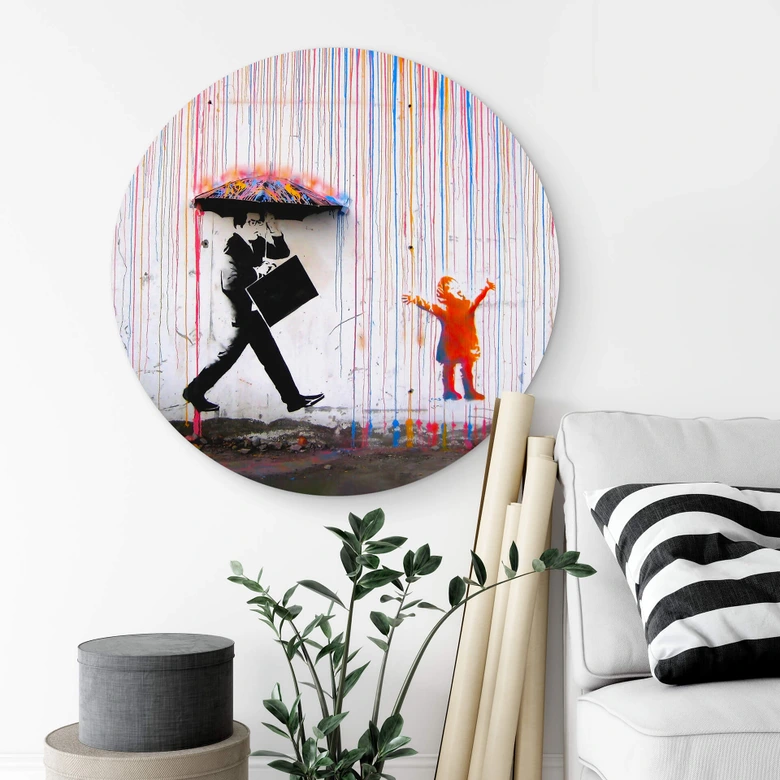 Alu-Dibond Wall Circle Banksy - Coloured Rain 