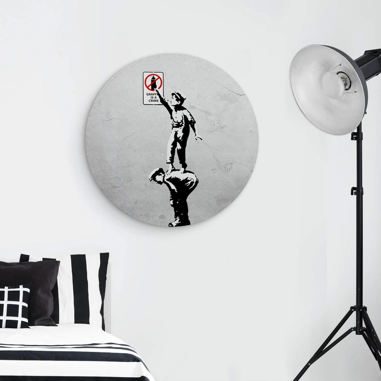 Alu-Dibond Banksy - Graffiti is a crime - Rund 