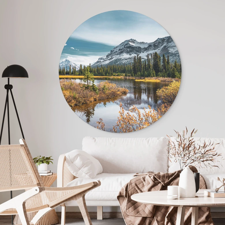 Wandbild Berg-Idylle am zauberhaften Kiefernwald - Alu-Dibond Rund 