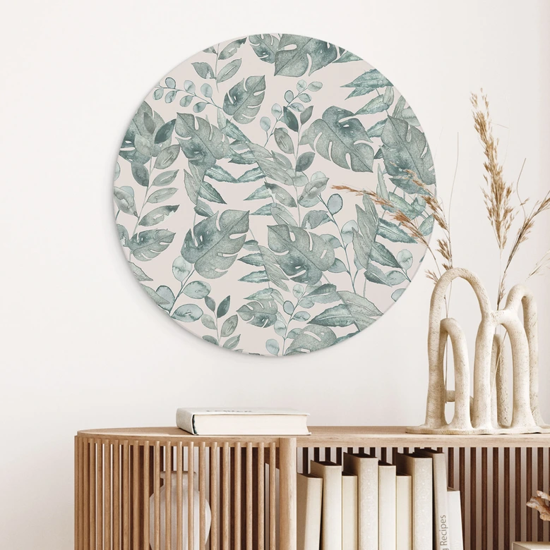 Billede Jungle Leaves Watercolour Cream - Bloomery Decor - Alu-Dibond Round 