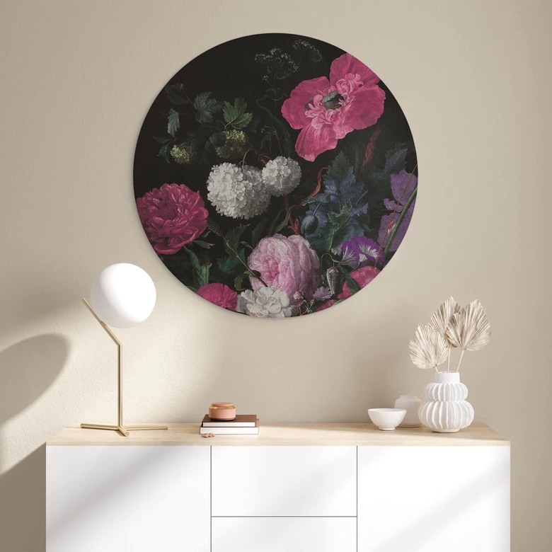 Wandbild Florales Bouquet im Mignon-Stil - Bloomery Decor - Alu-Dibond Rund 