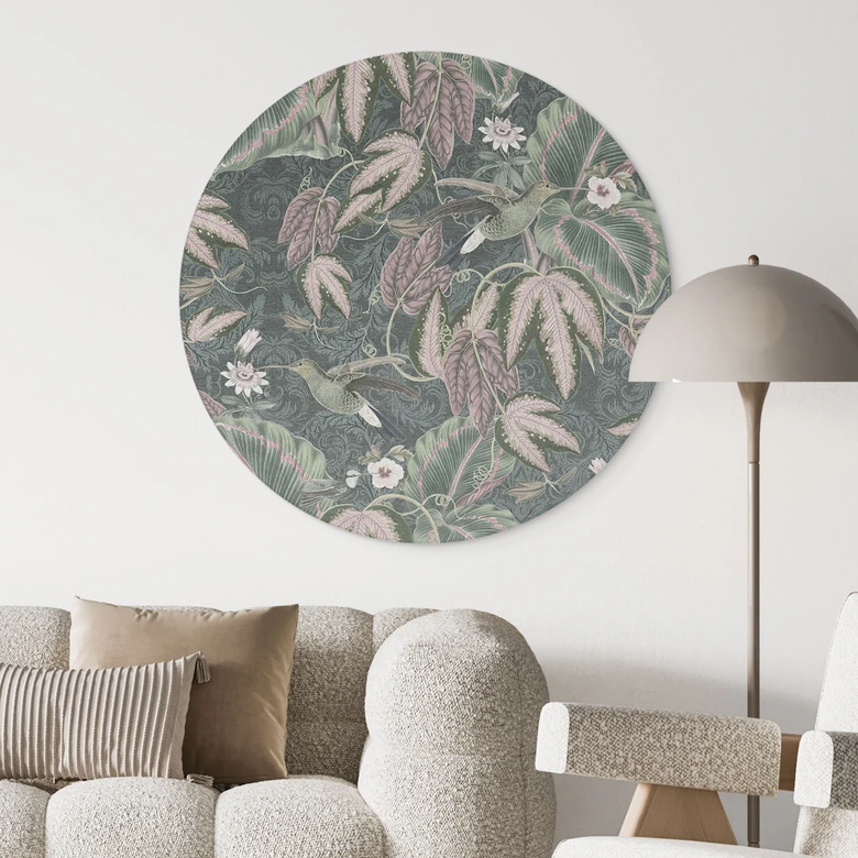 Wandbild Kolibri im Tropenwald - Bloomery Decor - Alu-Dibond Rund 