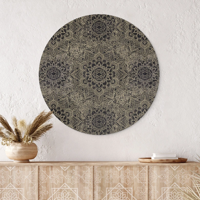 Wandbild Mandala Boho Antikgold - Bloomery Decor - Alu-Dibond Rund 
