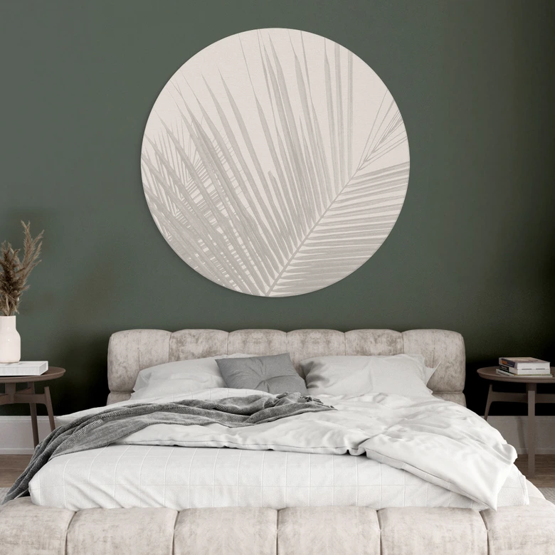 Wandbild Palmenblätter in Leinenoptik - Bloomery Decor - Alu-Dibond Rund 