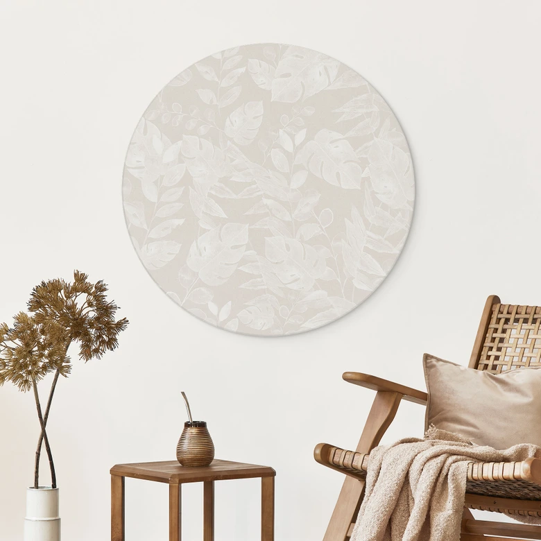 Wandbild Tropische Blätter Beige - Bloomery Decor - Alu-Dibond Rund 