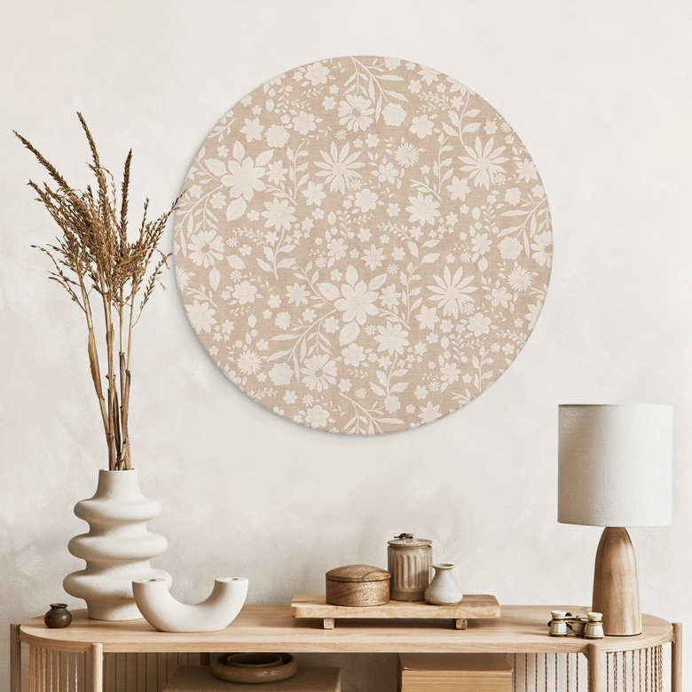 Wandbild Vintage Blumen in Leinenoptik - Bloomery Decor - Alu-Dibond Rund 