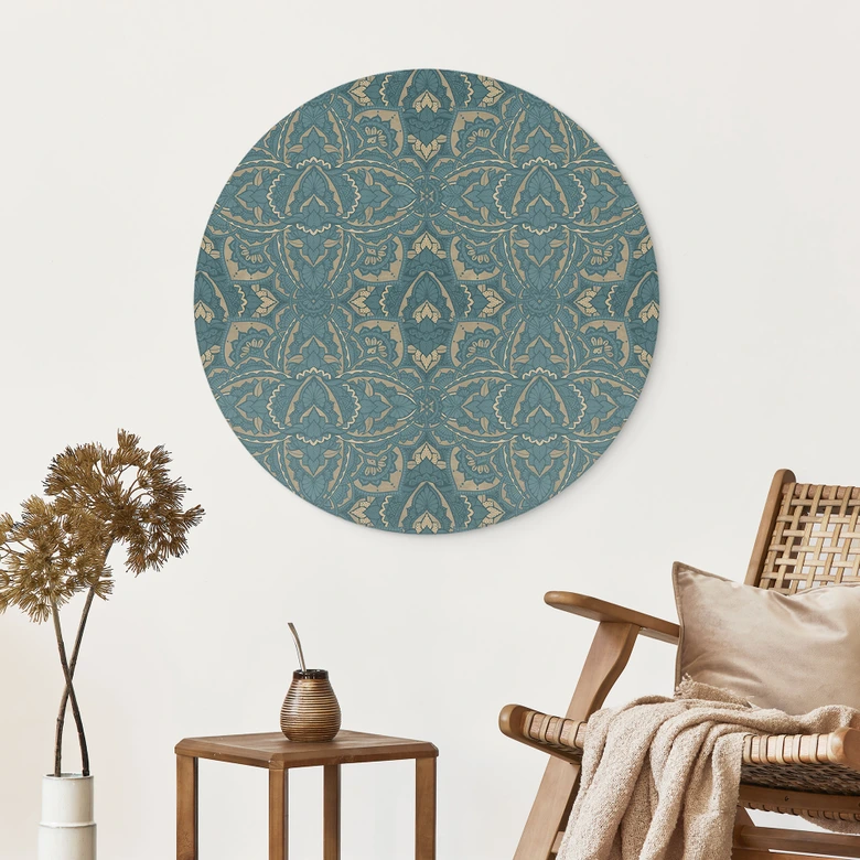 Wandbild Vintage Mandala in Türkisgold - Bloomery Decor - Alu-Dibond Rund 