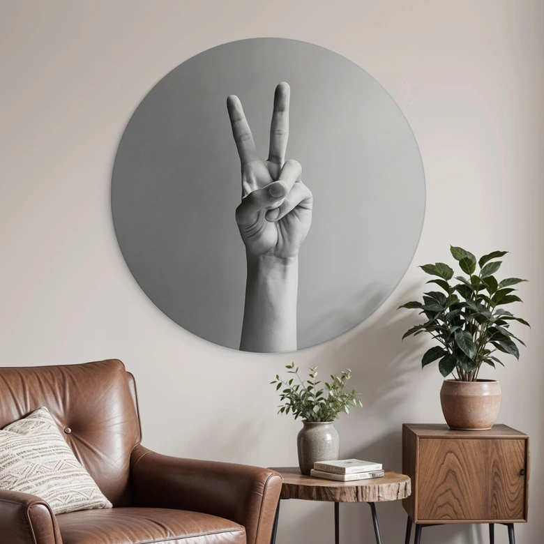 Wandbild Victory Hand - Zeichen des Friedens und Sieges - Bühler - Alu-Dibond Rund 