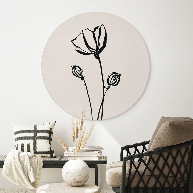 Wandbild Line Art Mohnblume - Cats & Dotz - Alu-Dibond Rund 
