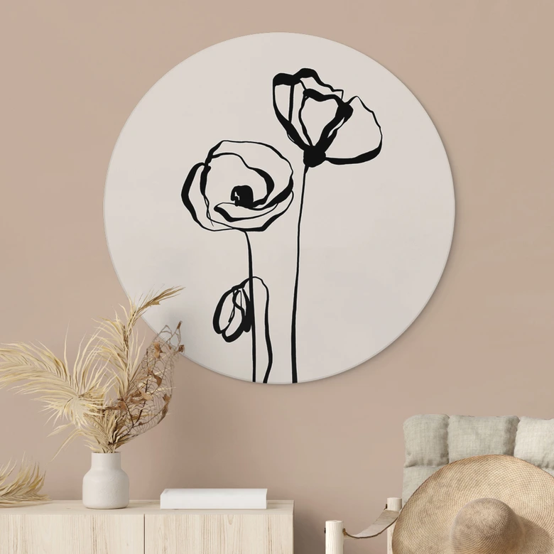 Wandbild Line Art Zwei Mohnblumen - Cats & Dotz - Alu-Dibond Rund 
