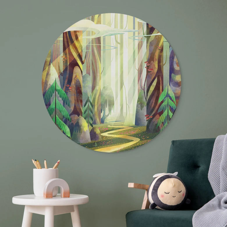 Wall Art Enchanted Forest in the Light - DigitalArtsi - Round - Alu-Dibond 