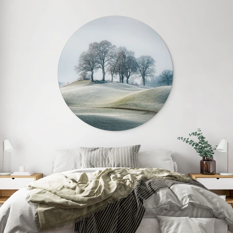Wandbild Frostige Hügellandschaft - Eisenmann - Alu-Dibond Rund 