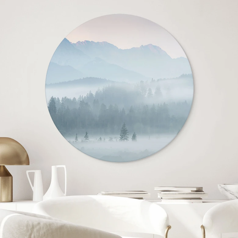 Wandbild Neblige Waldlandschaft im Herbst - Eisenmann - Alu-Dibond Rund 