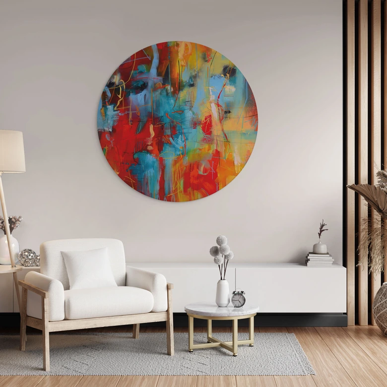 Wandbild Farbenfrohes Chaos - Fedrau - Alu-Dibond Rund 
