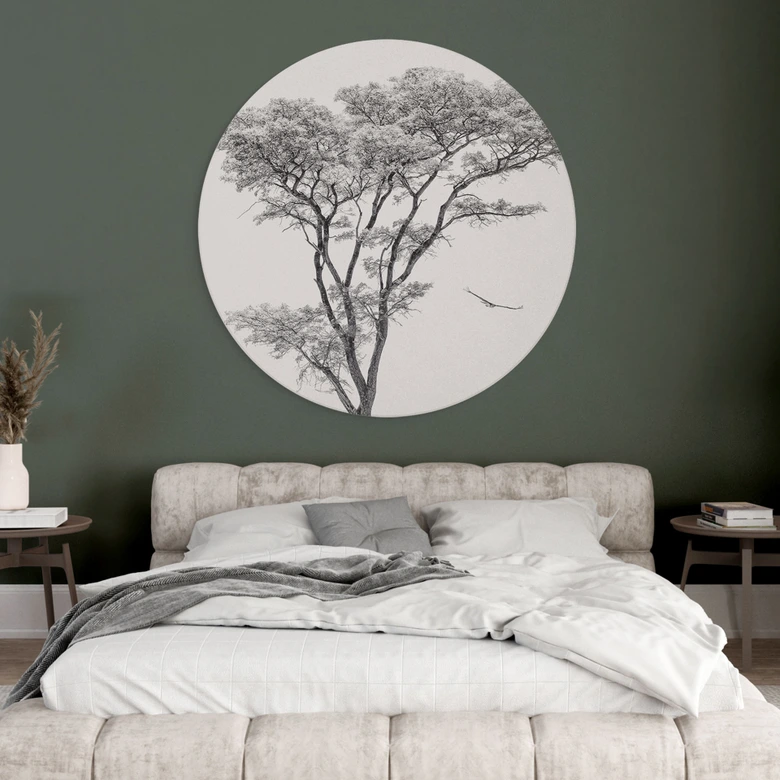 Wandbild Minimalistischer Baum in ruhiger Landschaft - Flour - Alu-Dibond Rund 