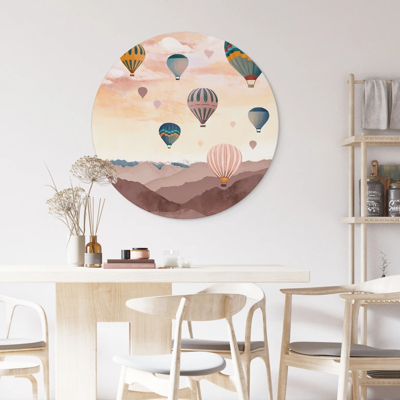 Wandbild Hoch hinaus mit den Heißluftballons - Goed Blauw - Alu-Dibond Rund 