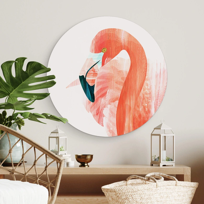 Alu-Dibond Goed Blauw - Pink Flamingo - Rund 