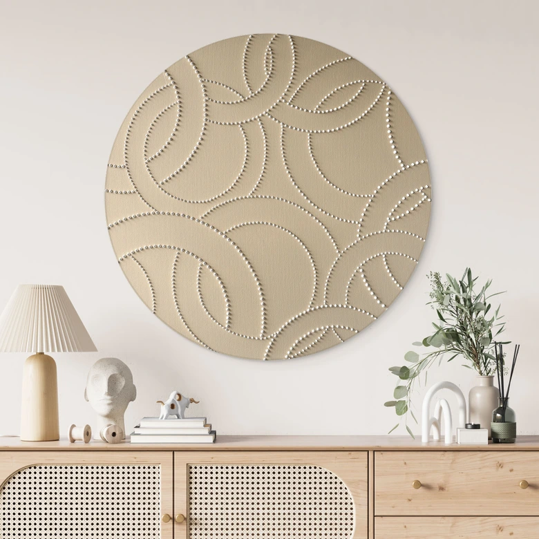 Wanddecoratie Abstracte ringen beige - Grande - Alu-Dibond Rond 