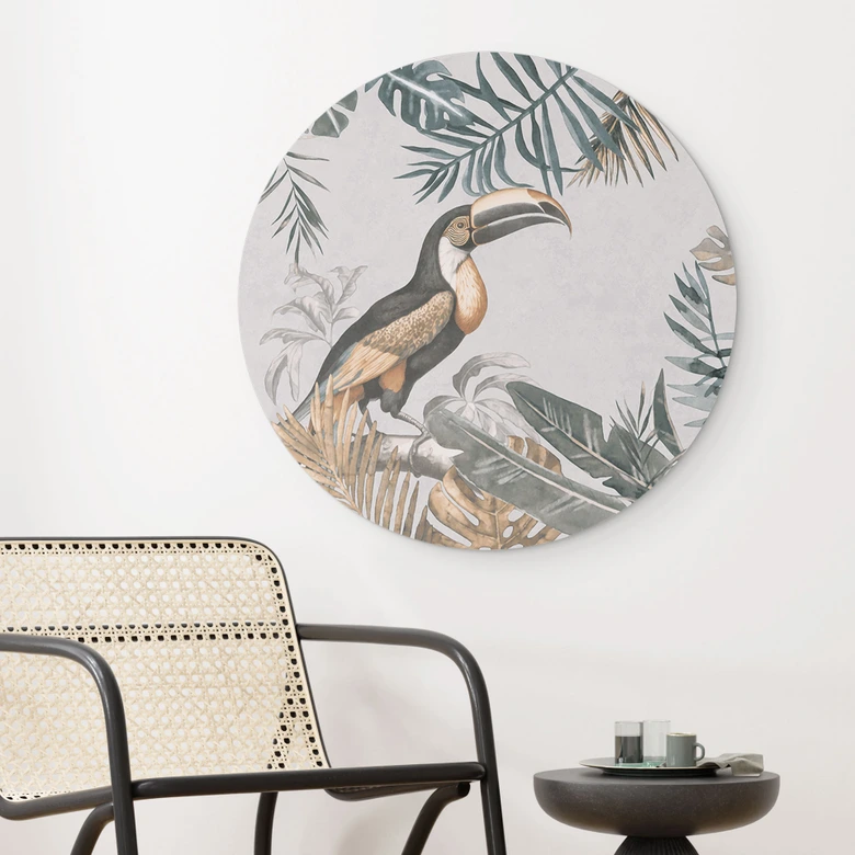 Wandbild Tropischer Wald mit Tukan - Haase - Alu-Dibond - Rund 