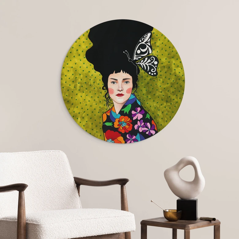 Wandbild Frau mit Schmetterling im Haar - Alu-Dibond - Hülya - Rund 