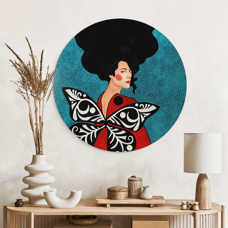 Wandbild Frau mit Schmetterlingsflügeln - Hülya - Alu-Dibond Rund 