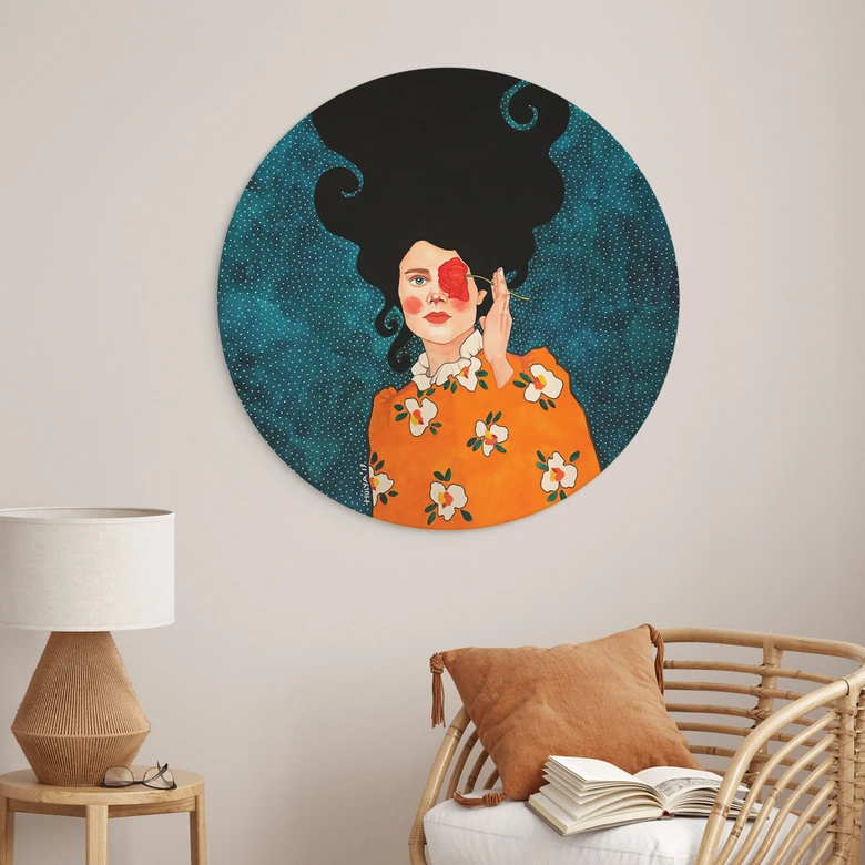 Wandbild Geheimnisvolle Frau mit Rose - Hülya - Alu-Dibond Rund 