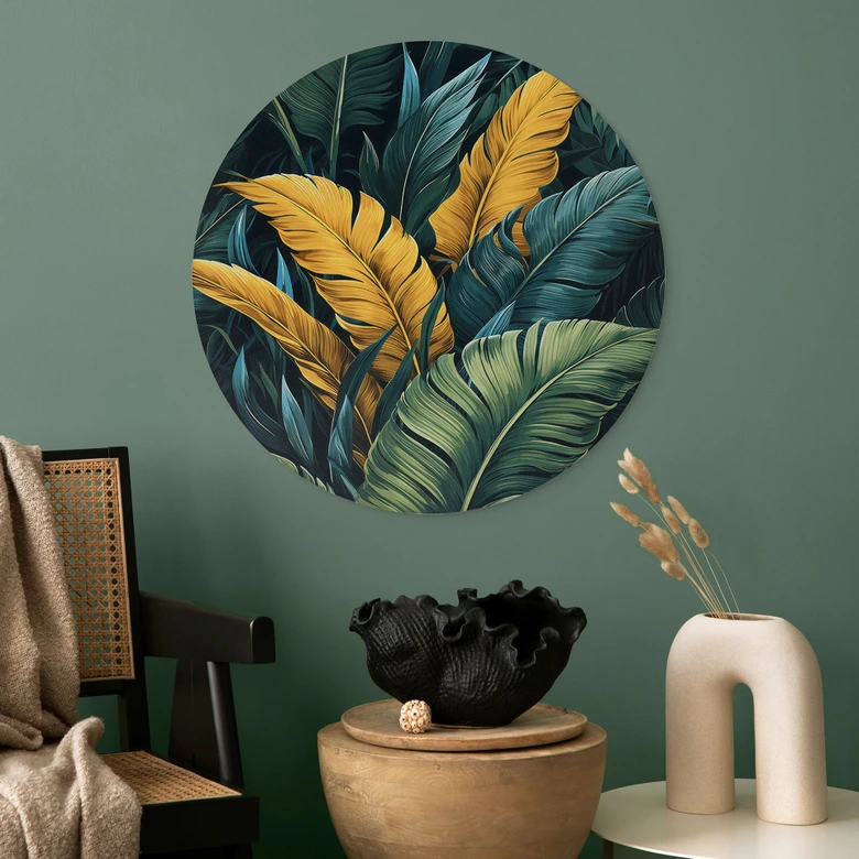 Wandbild Bunte Palmenblätter - Jaszke - Rund - Alu-Dibond 